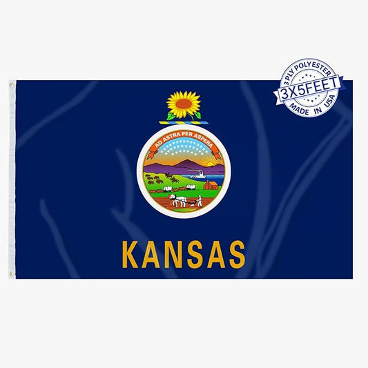 AMZFLAG Kansas State Flag 3x5 ft Outdoor, Double Sided Kansas Flag Heavy Duty KS Flags of Kansas with 2 Brass Grommets