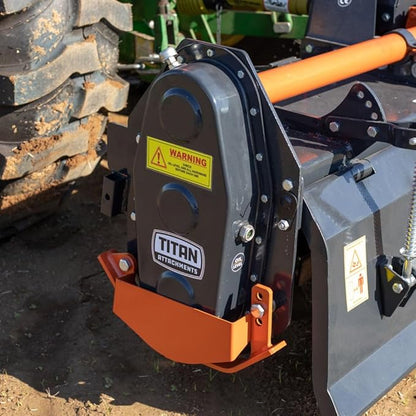 Titan Attachments 3 Point 60" Rotary Tiller Attachment Fits Cat 1 Tractors, Charcoal Finish, Single Speed PTO Driven Cultivator with a 540 RPM Gearbox, Replaceable L-Shaped Tines Work 5" Deep
