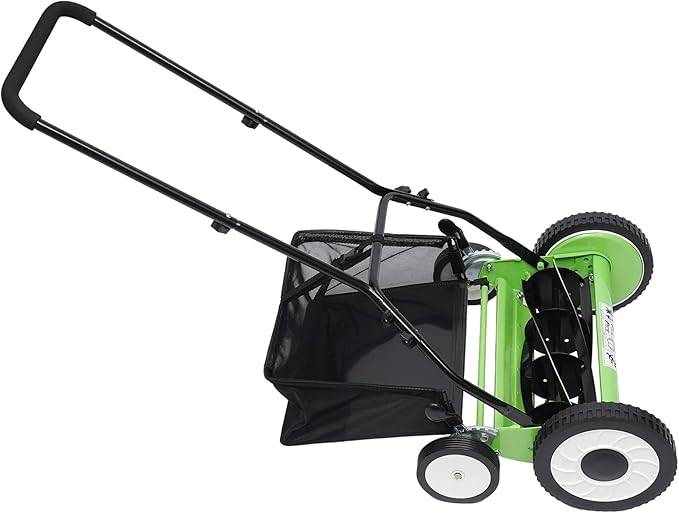 16 Inch 5-Blade Push Reel Lawn Mower, Cordless Manual Lawn Mower with Grass Catcher, Adjustable Cutting Height, Walk-Behind Lawn Mowers for Yard, Garden