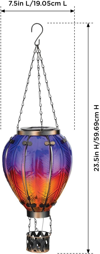 Regal Art & Gift Hot Air Balloon Solar Lantern – Hanging Solar-Powered LED Lights, Waterproof Portable Decorative Outdoor Lamp Made of Metal & Glass for Garden, Patios & Pathway – Purple (Large)