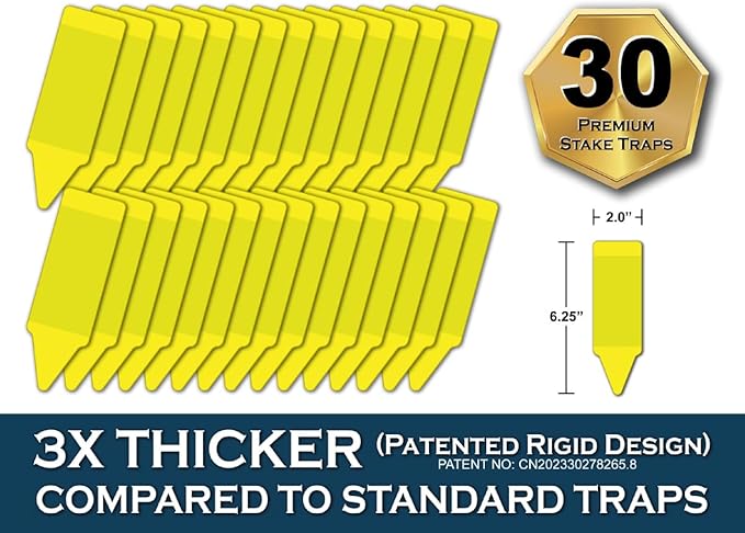 MAXGUARD (30 Pack) Yellow Stake Sticky Insect/Bug Traps - Catch and Kill Fungus Gnats, Whiteflies, Mosquitos, Aphids, Leaf Miners, Flying Insect Catcher Glue Trappers for Indoor or Outdoor