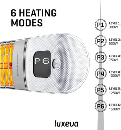 Infrared Patio Heater, Carbon Wall Mounted Heater 300/1500W, 6 Heat Modes Outdoor Heater, IP55 Waterproof, Instant Heat in 3 Seconds, Remote Control (WHITE)