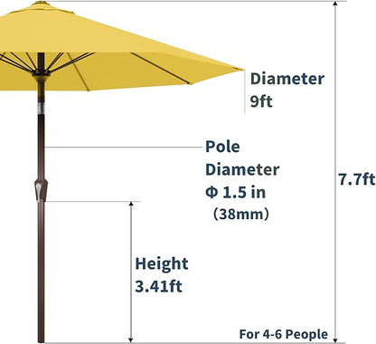 PatioKingdom Auto-Tilt 9FT Patio Umbrella Outdoor with 8 Sturdy Fiberglass Ribs,Market Table Umbrella for Pool,Backyard,Deck and Garden