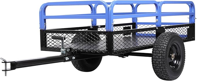 Heavy Duty Steel ATV Dump Trailer, 1500-Pound Load Capacity, Tow Behind Dump Cart Garden Trailer, with Removable Sides and 2 Tires, for Mowers, Tractors, ATV, UTV