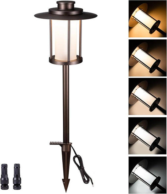 Low Voltage Pathway Lights - 2700K/3000K/3500K/4000K/5000K Selectable Landscape Path Light Wired, 12V IP65 Waterproof Walkway Lamp, Lantern Shape LED Aluminum ORB for Outdoor Yard Garden