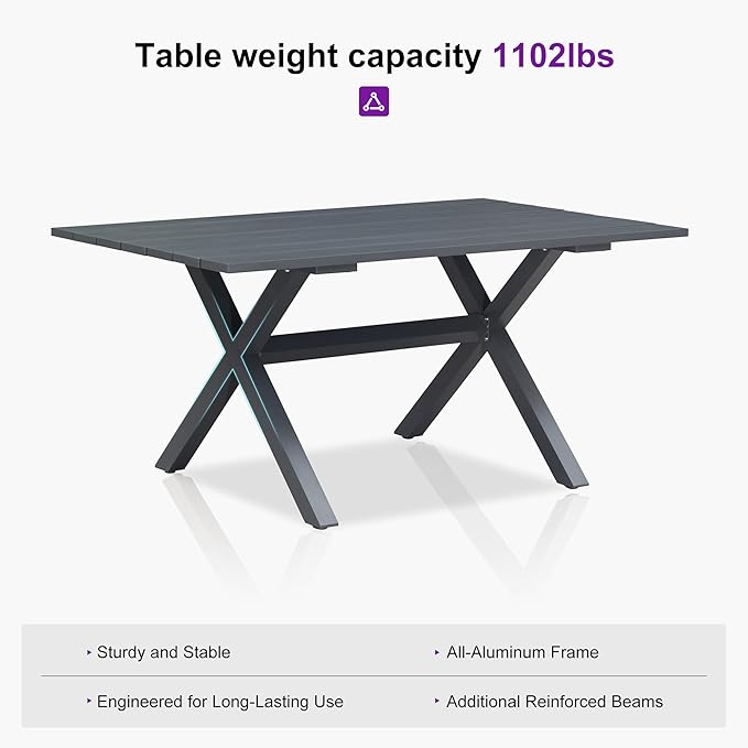 PURPLE LEAF 7 Pieces Outdoor Table and Chair Set Patio Furniture Set with Large Rectangular Table and 10 French Dining Chairs for Poolside Deck Colorful Patio Dining Set