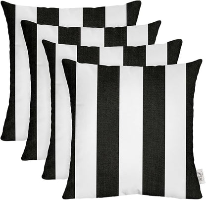 RSH DECOR: Sunbrella Square Throw Pillows Set of 4 | 24" x 24" | Water and Fade-Resistant Performance Fabric | Outdoor Pillow Covers with Down-Alternative Inserts | Cabana Classic