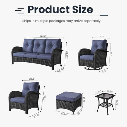 9 Pieces Patio Furniture Sets, Wicker Rattan High Back Outdoor Swivel Rocking Chairs Set with 3-Seat Couch, Ottomans and Side Table