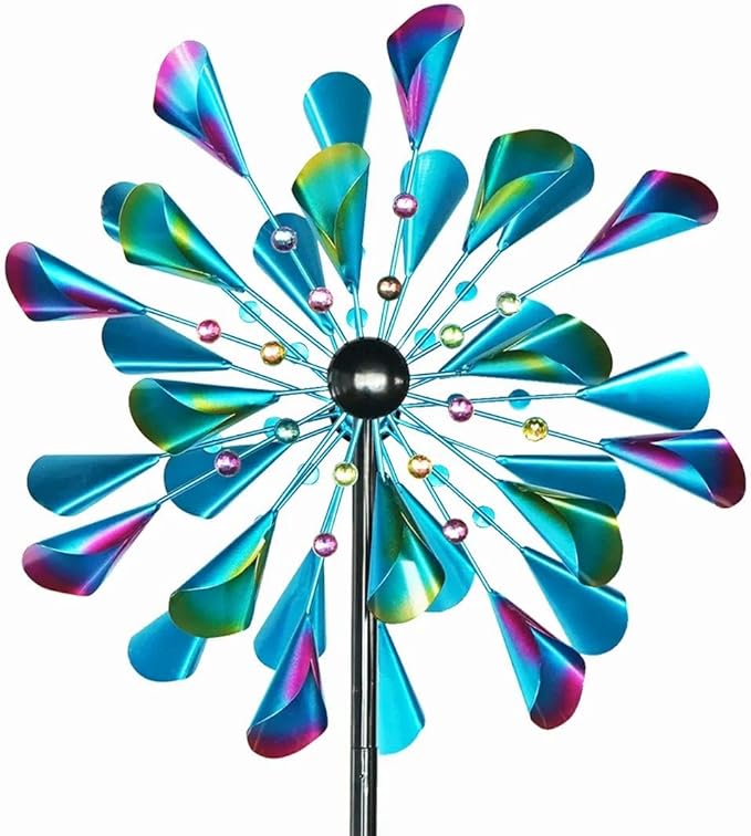 DECOROCA Kinetic Wind Spinners Outdoor - Large Metal Wind Sculptures & Spinners for Yard Patio Lawn Garden Decorations, Windmill Outdoor Clearance with Stable Metal Stake(Peacock-Blue)