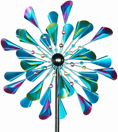 DECOROCA Kinetic Wind Spinners Outdoor - Large Metal Wind Sculptures & Spinners for Yard Patio Lawn Garden Decorations, Windmill Outdoor Clearance with Stable Metal Stake(Peacock-Blue)