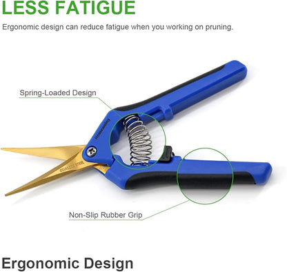 1 Pack Garden Pruning Shears with Curved Blades Trimming Scissors, Gardening Hand Pruning Snips Titanium Coated Precision Bonsai Pruning Shears, Convenient Flower Cutters(Blue)