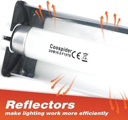 Hypool T8 Strip UVB UVA Reptile Lighting Fixture with 18-Inch 15 Watt UVB 10.0 Fluorescent Bulb Combo Kit, 10-Percent UVB Desert Pet Habitat Light for Reptiles Amphibian, 1 Pack, White