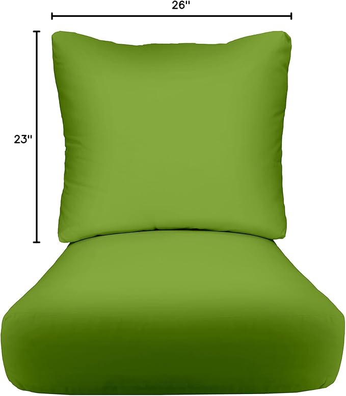 RSH DECOR: Deep Seating Cushion with Pillow Back | 23” x 26” Seat | All-Weather Spun Fabric | Water and Fade-Resistant | Outdoor Chair Cushion Set for Patio Furniture | Kiwi Green