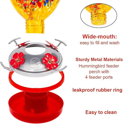 REZIPO Hummingbird Feeder with Perch - Hand Blown Glass - 38 Fluid Ounces Hummingbird Nectar Capacity Include Hanging Wires and Moat Hook (Half Green)