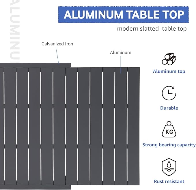 Soleil Jardin Aluminum Patio Extendable Dining Table, 63" - 105", Adjustable Indoor Outdoor Furniture Rectangle Table for 6-10 Person Porch Deck Garden, Dark-Grey
