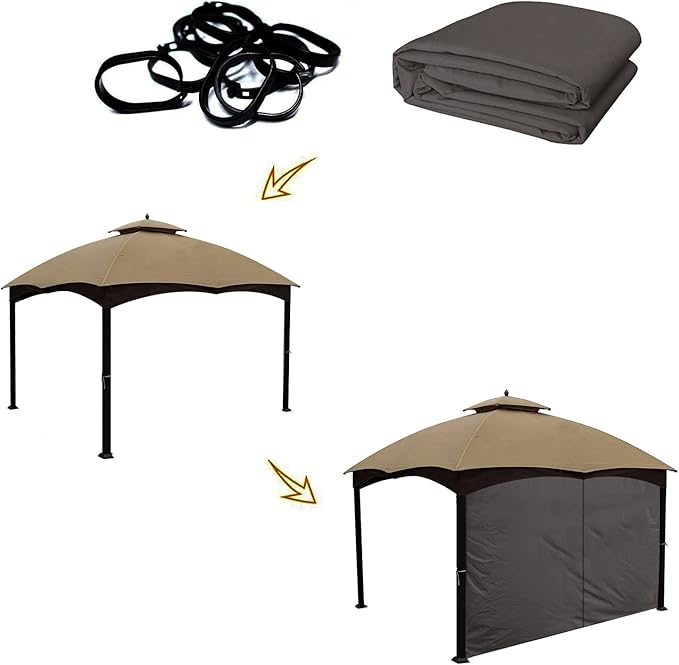 Gazebo Universal Replacement Privacy Curtain – Hugline 10' x 12' Gazebo Side Wall Outdoor Privacy Panel with Zipper (Brown)