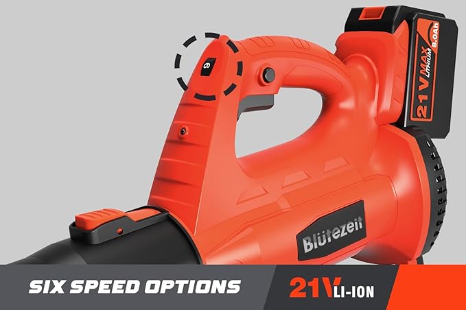 Blütezeit Cordless Leaf Blower with 21V 8.0Ah Battery and Charger, Battery Powered Electric Leaf Blower 400CFM 150MPH with 6 Variable Speeds, Lightweight for Lawn Care & Yards