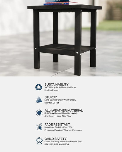 Kingdura Adirondack Outdoor Side Table, 16 x 13 Inches HDPE Plastic Outside End Tables for Patio Pool Porch Backyard Indoor, 2 Tiers Storage Shelf, All Weather Resistant, Easy Maintenance