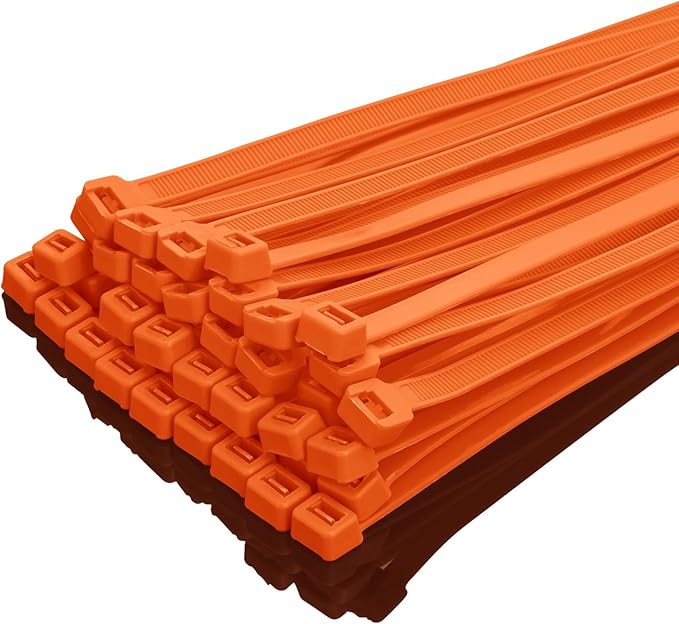 XINGO 8 Inch Orange Zip Ties Heavy Duty 100 Pack, 120 LBS Tensile Strength, Premium Nylon Cable Wire Ties, Self-locking Plastic Ties for Indoor and Outdoor Use