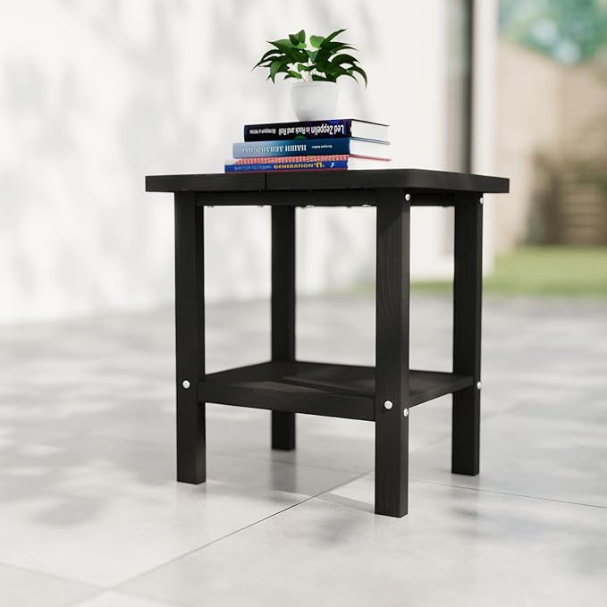 Kingdura Adirondack Outdoor Side Table, 16 x 13 Inches HDPE Plastic Outside End Tables for Patio Pool Porch Backyard Indoor, 2 Tiers Storage Shelf, All Weather Resistant, Easy Maintenance