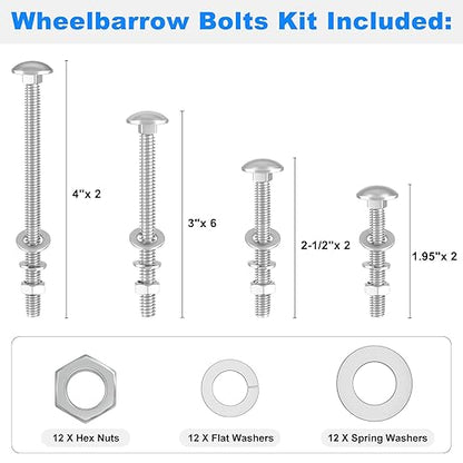 Wheelbarrow Handles Bolts Kit Replacement Wheelbarrow Rebuild 5/16 Stainless Carriage Nuts and Bolts Kit, Furniture Repair,Beds Sofa Table Chairs - 12 Pack