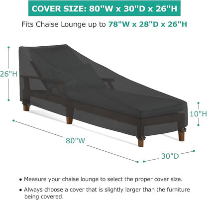 SunPatio Waterproof Outdoor Chaise Lounge Cover , 2 Pack Patio Lounge Chair Covers with Windproof Buckle Straps, UV & Rip & Fade Resistant, All Weather Protection, 80W x 30D x 26H inch, Black
