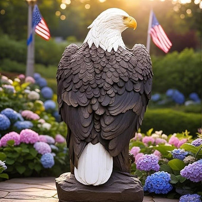 Bald Eagle Statue Outdoor - Large American Eagle Figurine, Garden Sculpture for Outside, Yard, Lawn Decor, Hand-Painted Weather-Resistant Resin, 24.4-Inch