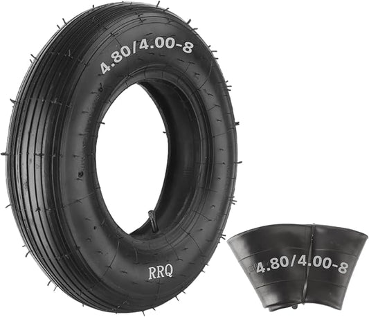 (1-Set) RRQ 4.80/4.00-8" Tire and Inner Tube Set, Universal Replacement Pneumatic Tires, Fits 15.5-inch wheels, TR-13 Straight Valve Stem, for Wheelbarrows, Dollies, Trolleys, Garden Carts and More