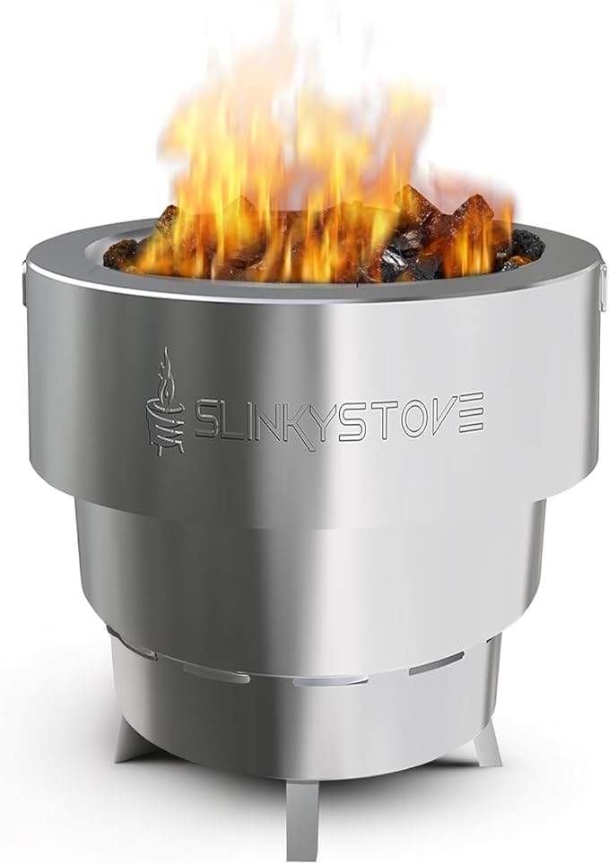 Slinky Stove Smokeless Fire Pit for Outdoor Wood-Burning - 7-Inch Patented Collapsible Firepit with Cooking Grill - Portable Stainless Steel Solo Pit for Camping, Backyard, Patio Bonfires