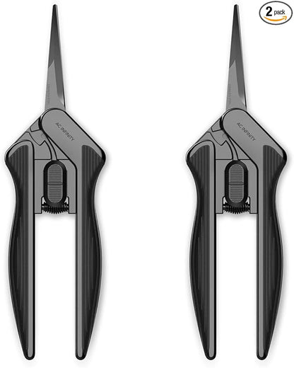 AC Infinity 6.6” Stainless Steel Pruning Shear 2-Pack, Lightweight Ergonomic Design, Straight Precision Blades with Nonstick Titanium Coating for Gardening, Hydroponics, Grow Tents