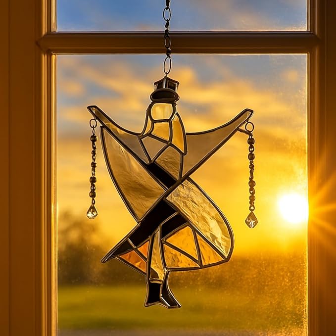 Handmade Stained Glass Spinner,Dancing Lady Stained Glass Spinner,Colorful Wind Spinner Ornament, Kinetic Acrylic Hanging Decor Unique Boho Hanging Ornament for Window, Garden, Porch (2 PCS)