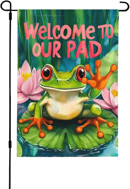 Frog Garden Flag Vertical Double Sided Outdoor Yard Flags 12.5x18 Inch Burlap Banners for House Lawn