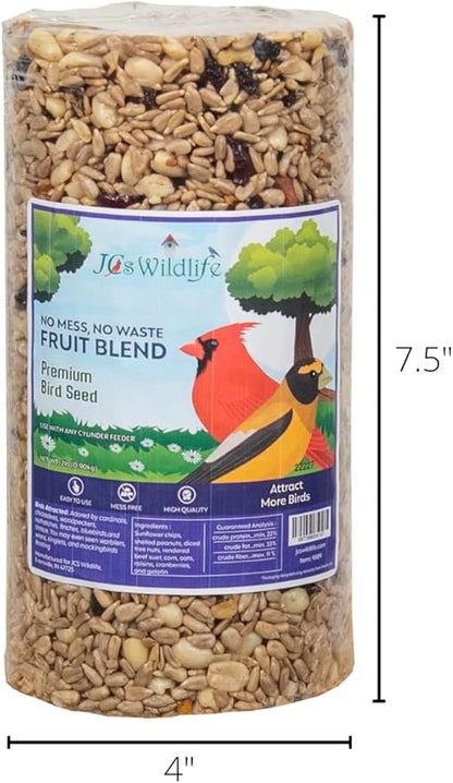 JCs Wildlife No Mess, No Waste Fruit Blend Premium Bird Seed Small Cylinder with Hole, 2 lb (4 Cylinder)