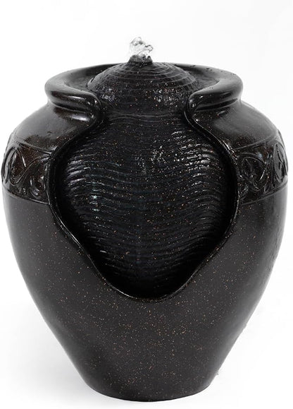 17.7 in. Glazed Pot Water Fountain with LED Light, Provide Indoor and Outdoor Water Features for Gardens、Backyard、Living Rooms、 Offices (Black Gold)