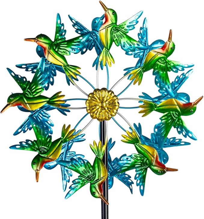 Viveta Wind Spinners for Yard and Garden, Hummingbird Wind Spinners with Metal Stake, 57.5" Double Wind Spinner Yard Art Decor for Patio Lawn Garden