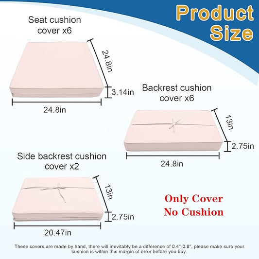 14 PCs Patio Cushion Covers for 7 PCs Outdoor Furniture Sectional Seating Sets Water Resistant Plus 2 Throw Pillows (Khaki, 24.8(L)*24.8(W)*3.14(T) inches)