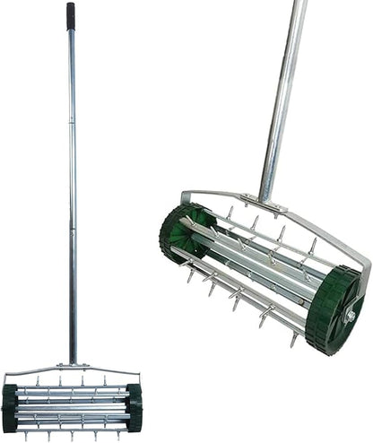 Heavy Duty Rolling Lawn Aerator,Rolling Lawn Aerator, Rotary Push Tine Spike Soil Lawn Aerator Gardening Tool with 3-Piece Long Steel Handle for Garden Yard Grass Maintenance,Garden Yard Rotary Push