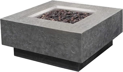 Elementi | Manhattan Gas Fire Pit Cast Concrete 36" Square Fire Table, Outdoor Fire Pit Electronic Ignition | Canvas Cover, Lava Rock Included | Light Gray (Natural Gas)