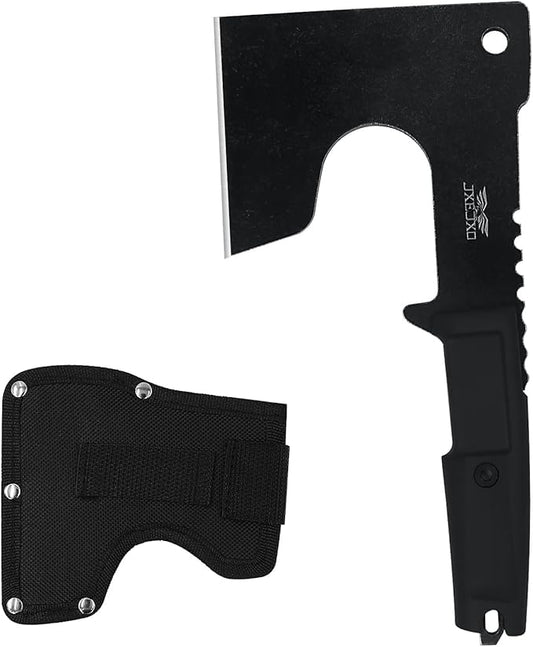 JXE JXO Hatchet, 9.8" Full Tang Camping Axe, Ergonomic Rubber Handle, with Durable Nylon Sheath for Bushcraft and Camping