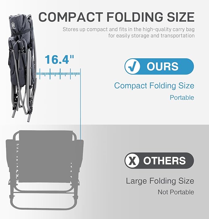 EVER ADVANCED Heated Oversized Folding Rocking Camping Chair, Heating Padded Portable Rocker Chair for Patio, Lawn and Outdoors, Heavy Duty Hard Armchair for Adults Supports 400lbs, Grey