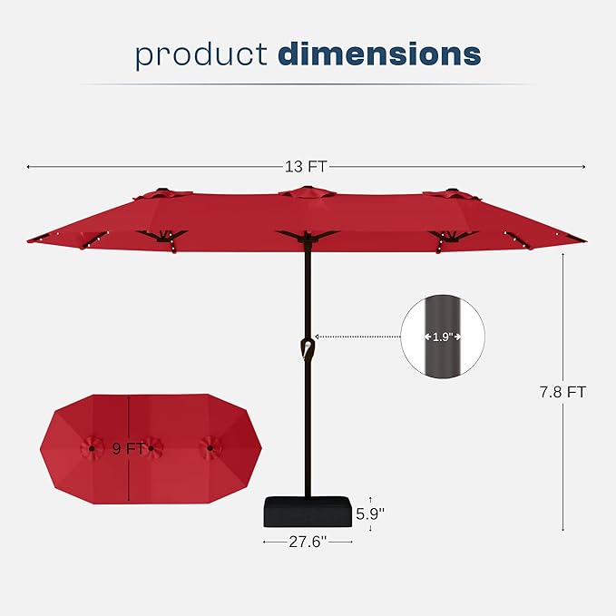 13FT Double Sided Patio Umbrella with LED Lighted