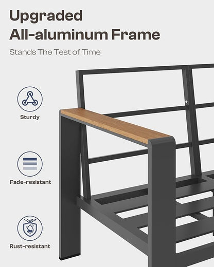 Aluminum Outdoor Patio Furniture Set with Coffee Table, 5 Piece Patio Conversation Sets, Outdoor Sectional Furniture for Porch, Balcony, Yard, Gray
