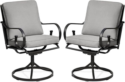 MELLCOM Patio Swivel Chair Set of 2, Heavy Duty Outdoor Dining Chairs with Thickened Cushions, Metal Patio Chairs Gentle Rocker for Outside, Garden Lawn & Porch, Backyard, Grey