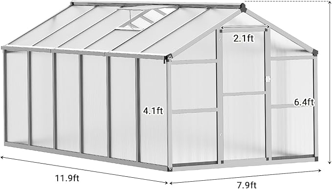 Greenhouse, Greenhouse for Outdoors, Polycarbonate Greenhouses with Quick Setup, Aluminum Frame and Roof Vent, Lockable Door for Backyard, Green Houses for Outside Garden Backyard, Patio