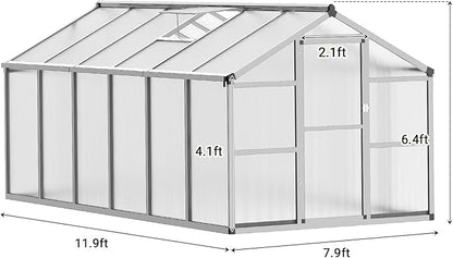 Greenhouse, Greenhouse for Outdoors, Polycarbonate Greenhouses with Quick Setup, Aluminum Frame and Roof Vent, Lockable Door for Backyard, Green Houses for Outside Garden Backyard, Patio