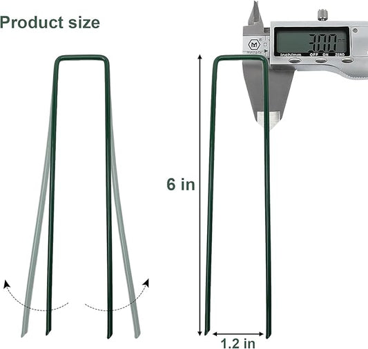 150Pcs Metal Garden Landscape Stakes 6 Inch Landscape Staples,Green Baked Enamel U Stakes for Ground for Weed Barrier,Outdoor Decoration,Tarps,Irrigation Pipes Fixed