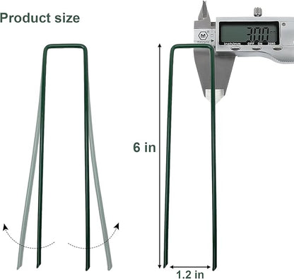 15Pcs Metal Garden Landscape Stakes 6 Inch Landscape Staples,Green Baked Enamel U Stakes for Ground for Weed Barrier,Outdoor Decoration,Tarps,Irrigation Pipes Fixed