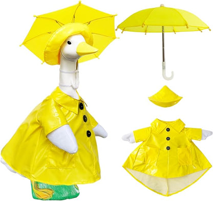Waterproof Goose Raincoat Outfit with Umbrella for 23 inch Porch Statues, Autumn Garden Decor & Windproof Yard Sculptures