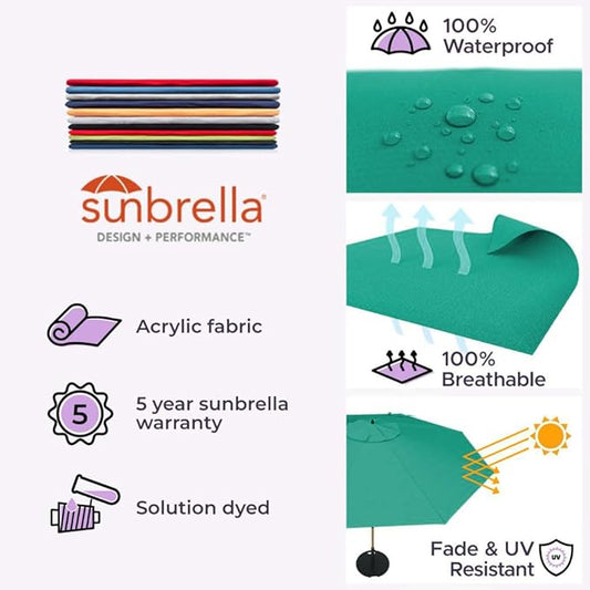 Midtown Umbrellas Push Pop Sunbrella Umbrella 9 Feet Outdoor Umbrella in Canvas Teal Acrylic - Patio Umbrella, Backyard Umbrella, Garden Umbrella, Picnic Table Umbrella & Pool Umbrella - Black Pole