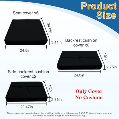 14 PCs Patio Cushion Covers for 7 PCs Outdoor Furniture Sectional Seating Sets Water Resistant Plus 2 Throw Pillows (Black, 24.8(L)*24.8(W)*3.14(T) inches)